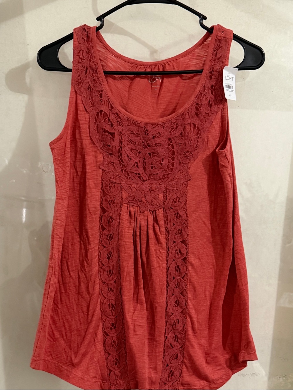 LOFT Coral-Red Crochet Front Scoop Neck Tank